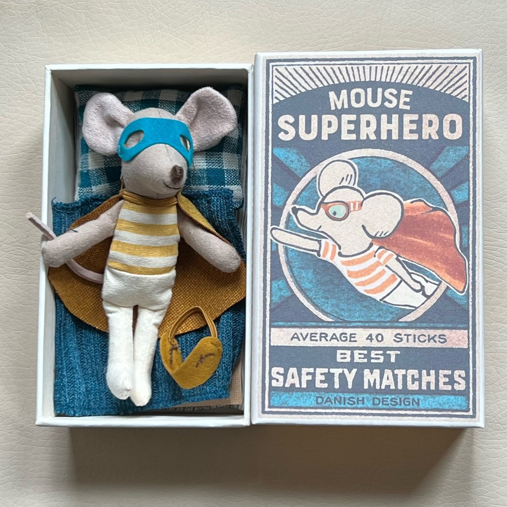 Maileg Superhero Little Brother Mouse in Box